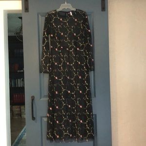 Black Sheer Embroidered Long Sleeve Maxi Dress